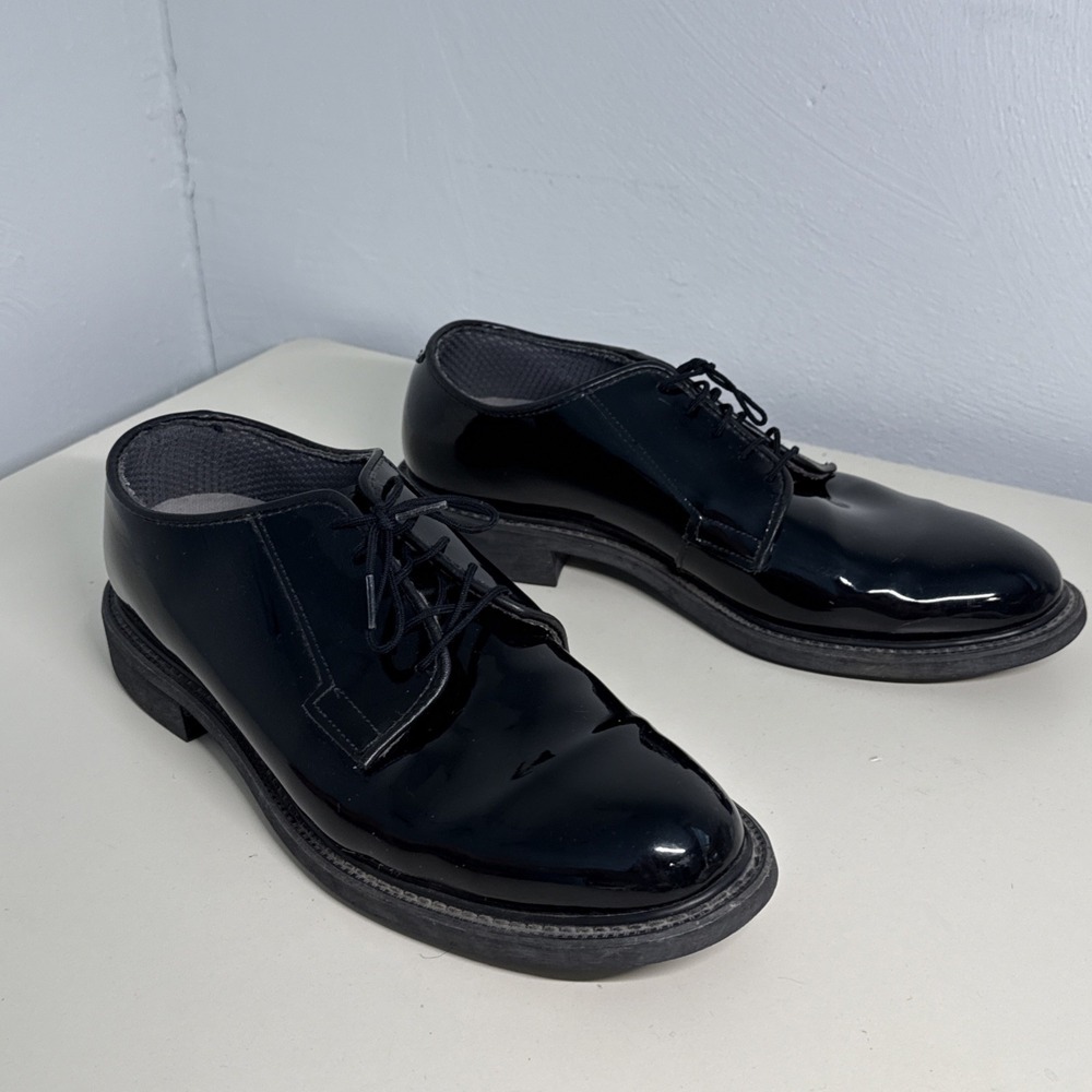 Bates Shoes Mens Sz 8.5 E High Gloss Black Patent Leather Lace Up (10-D-1017)